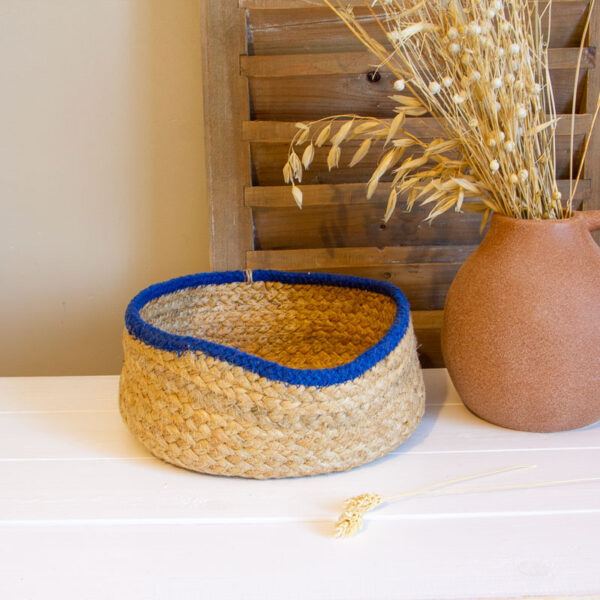 Panier Rond Jute Bordure Bleu L La Maison de Lilo