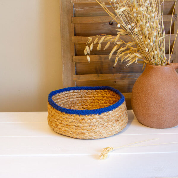 Panier Rond Jute Bordure Bleu M La Maison de Lilo