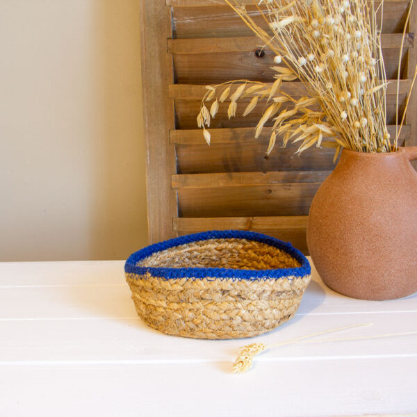 Panier Rond Jute Bordure Bleu S La Maison de Lilo