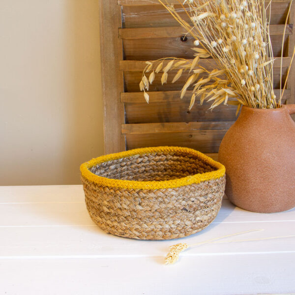 Panier Rond Jute Bordure Ocre M La Maison de Lilo