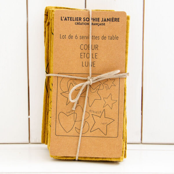 Serviettes Coeur Etoile Lune Ocre Sophie Janiere