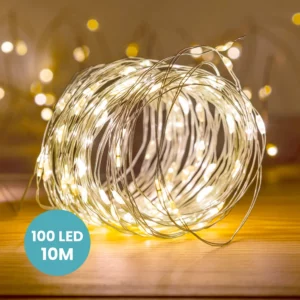 guirlande 100 micro led blanc chaud argent