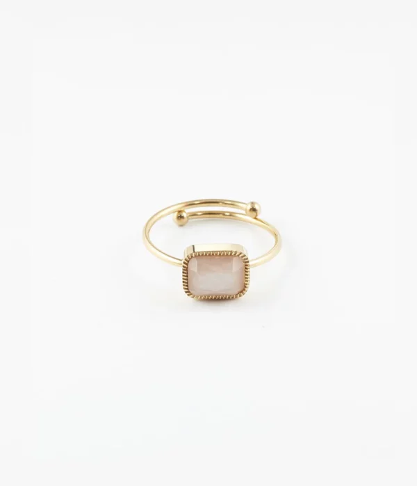 Bague En Acier Doré Avec Pierre Cristal - Neuf Sans Emballage, Joli Bijou