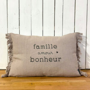 Coussin Fancy 40x60 amour bonheur ficelle Sophie Janière