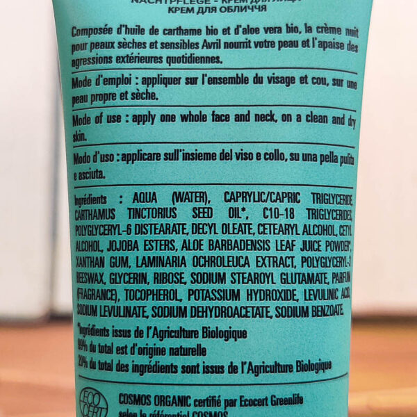 Crème de nuit peaux sèches et sensibles 50ml Avril b