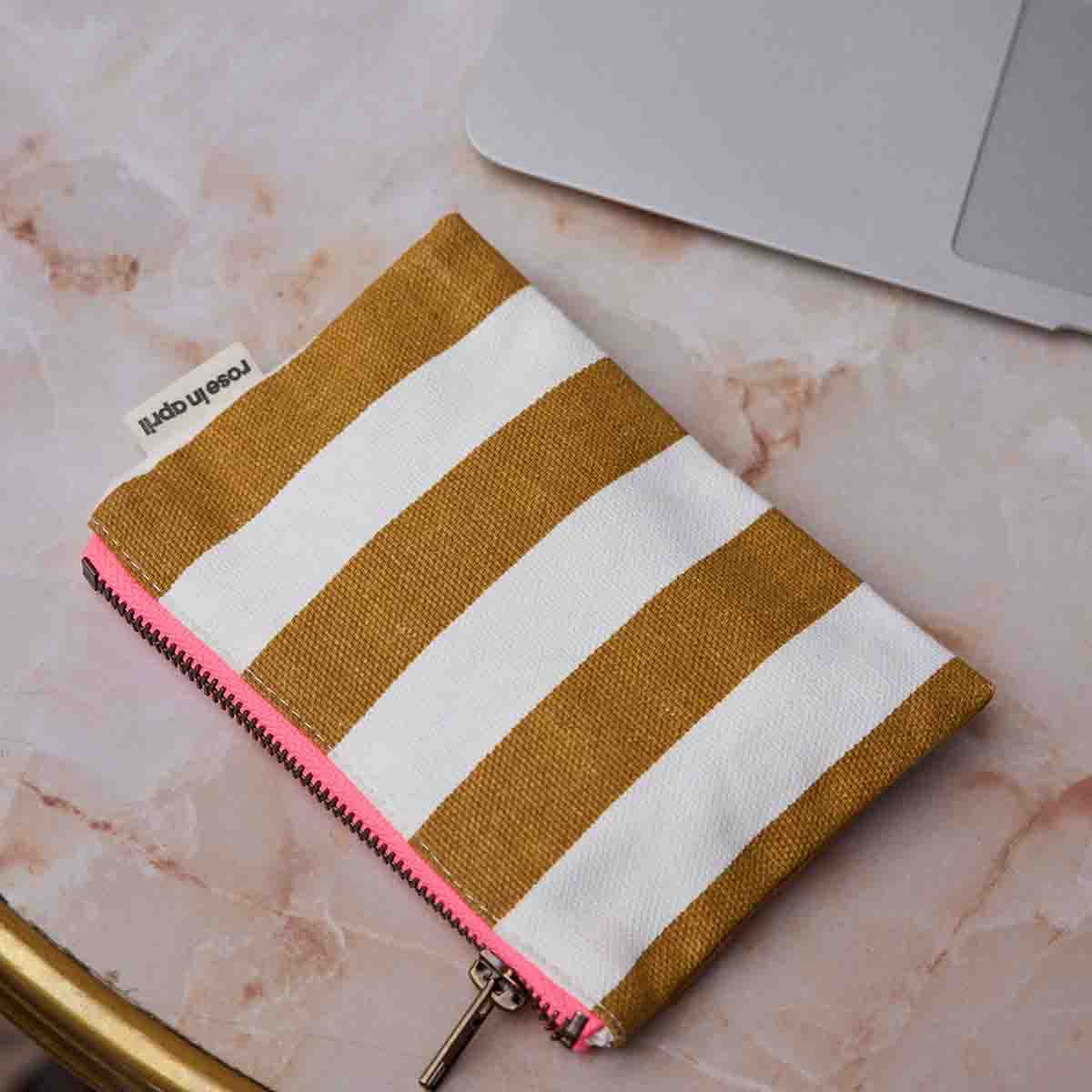 Porte Monnaie Marie Rayures Ecru Caramel Rose in April