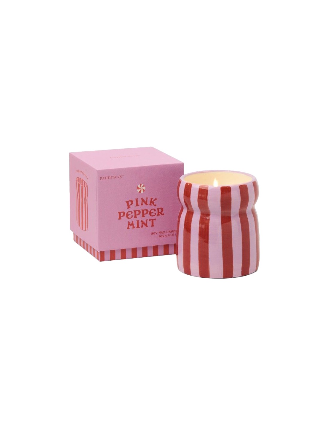 Bougie Cabana Rayures Rouge Rose menthe poivrée rose Paddywax b