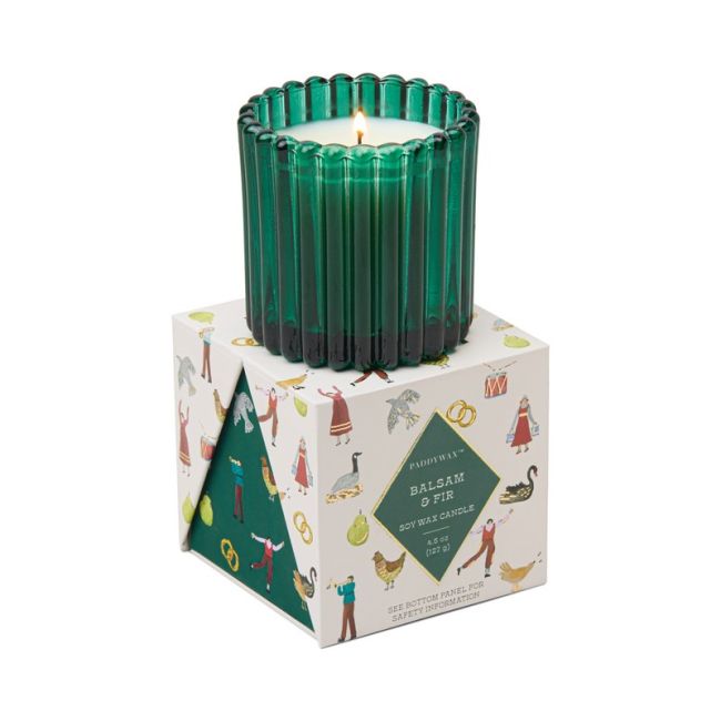 Bougie de Noël en verre nervuré Vert Sapin baumier Paddywax